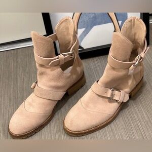 Philosophy ankle booties Suede Short Heels with Buckles in Tan color Size 6.5